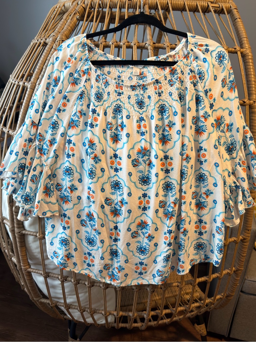 Cato Cream Blouse with Blue and Orange Floral Print